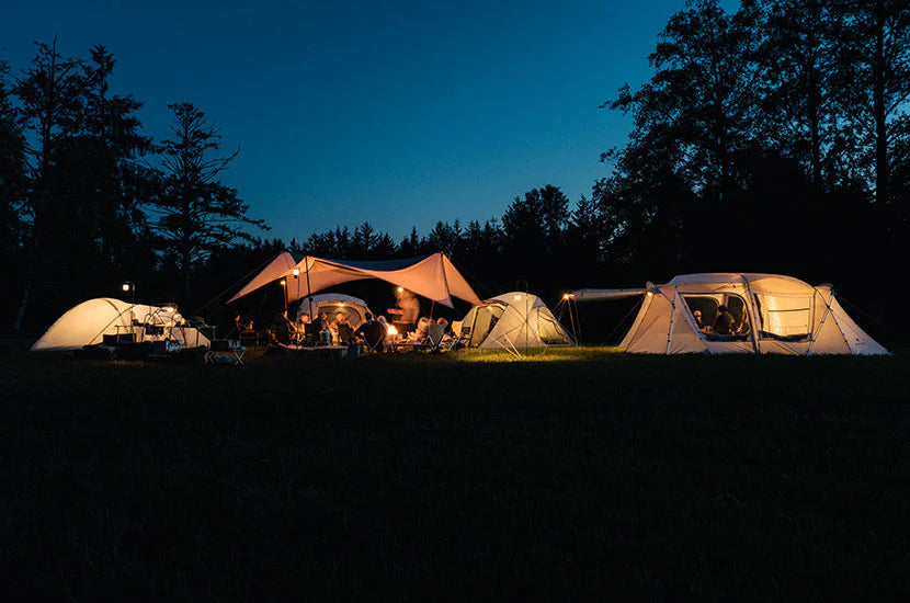 Group camping at blue hour